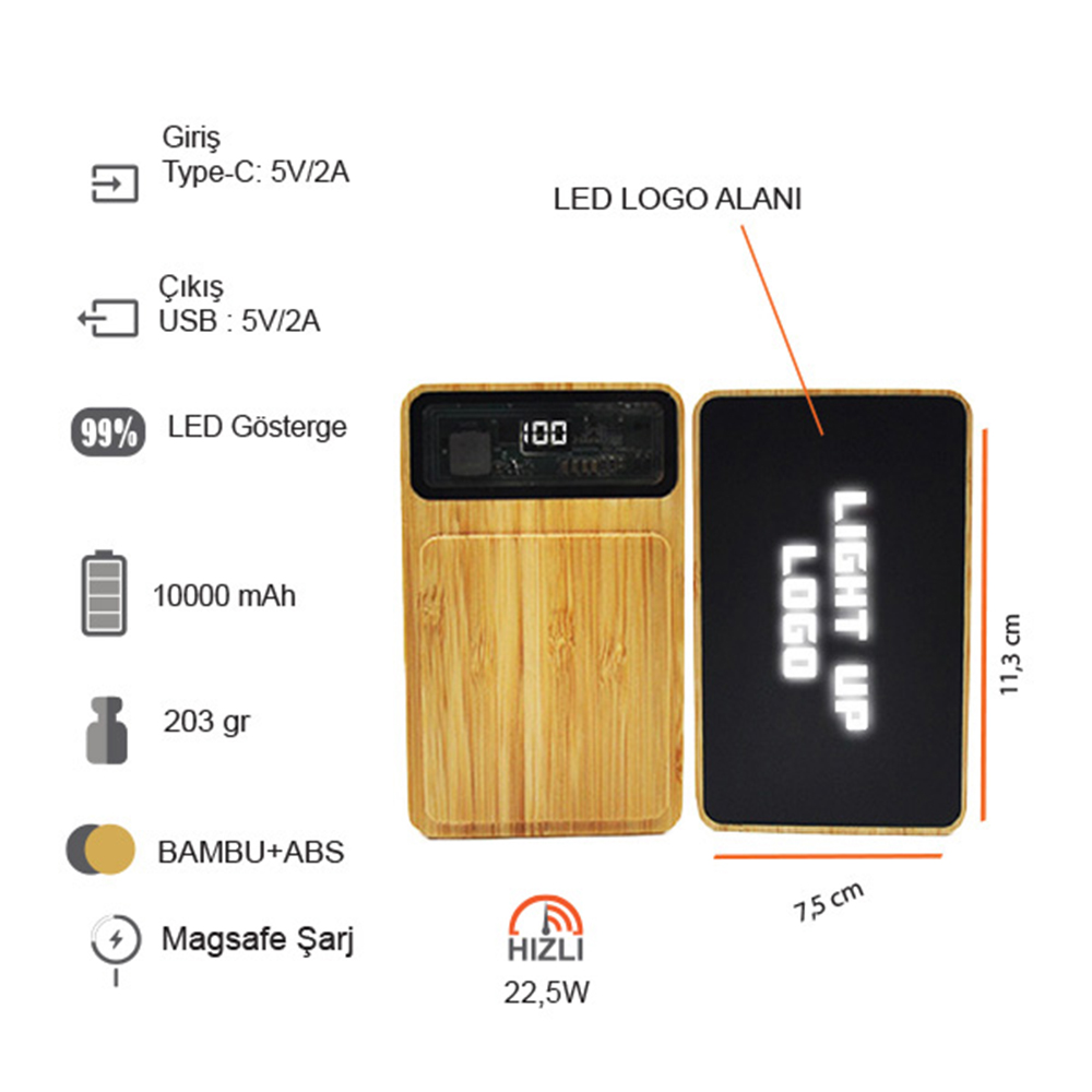 4025 Işıklı Logo Bambu Magsafe Powerbank - Resim 5