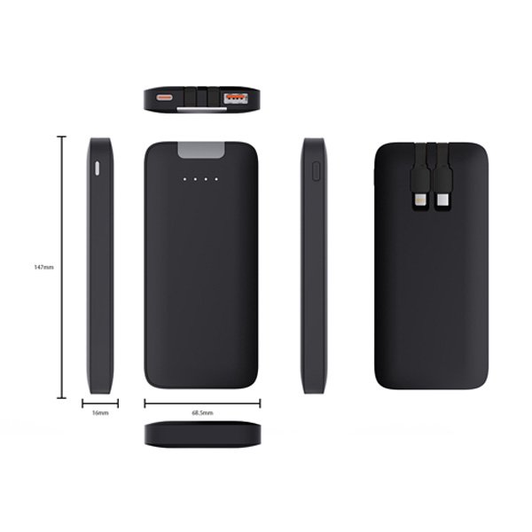 4369 10000 mAh Işıklı Kendinden Kablolu Powerbank