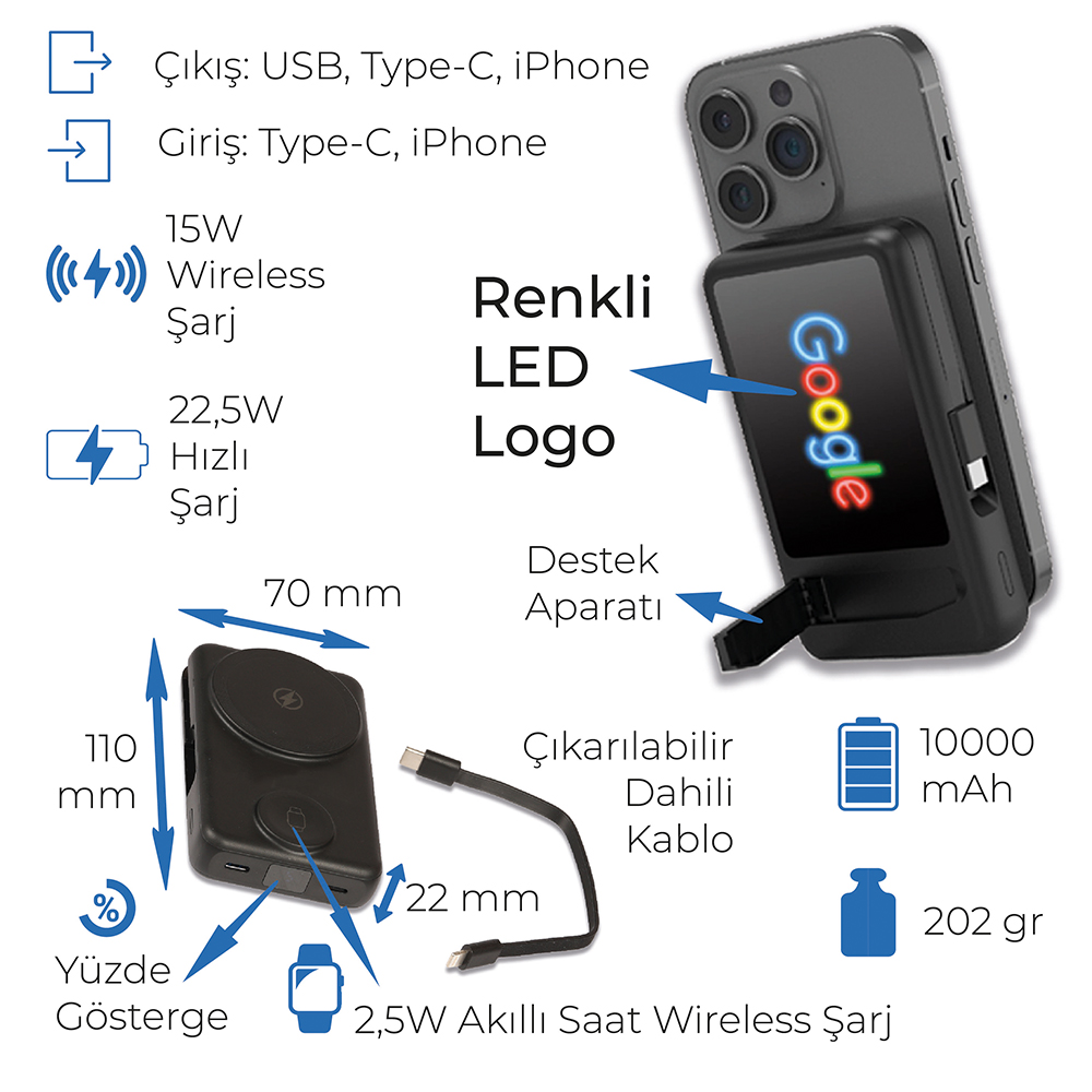 4030 Renkli Işıklı Logo Powerbank - Resim 6