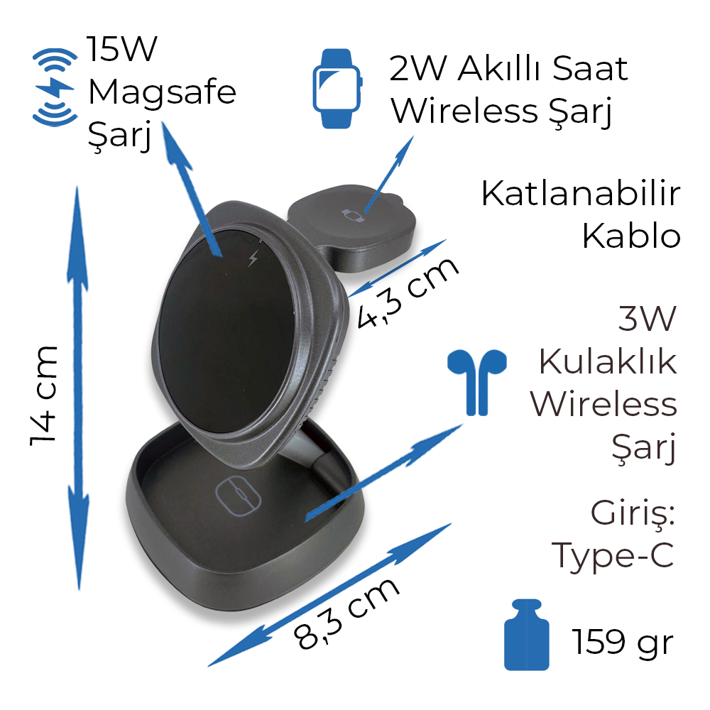 6769 Kablosuz Şarj Standı (Telefon, Saat, Kulaklık) - Resim 7
