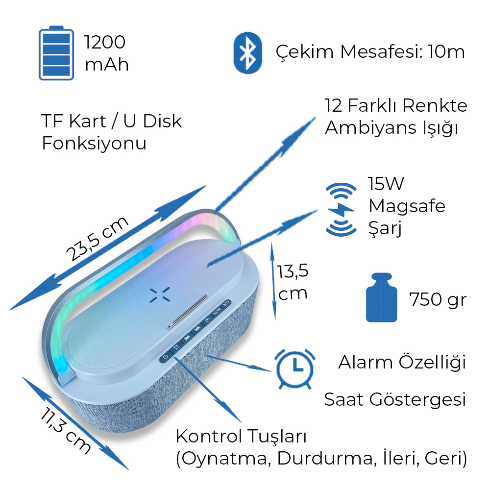 6763 15W Kablosuz Şarj Standı Hoparlör - Resim 5