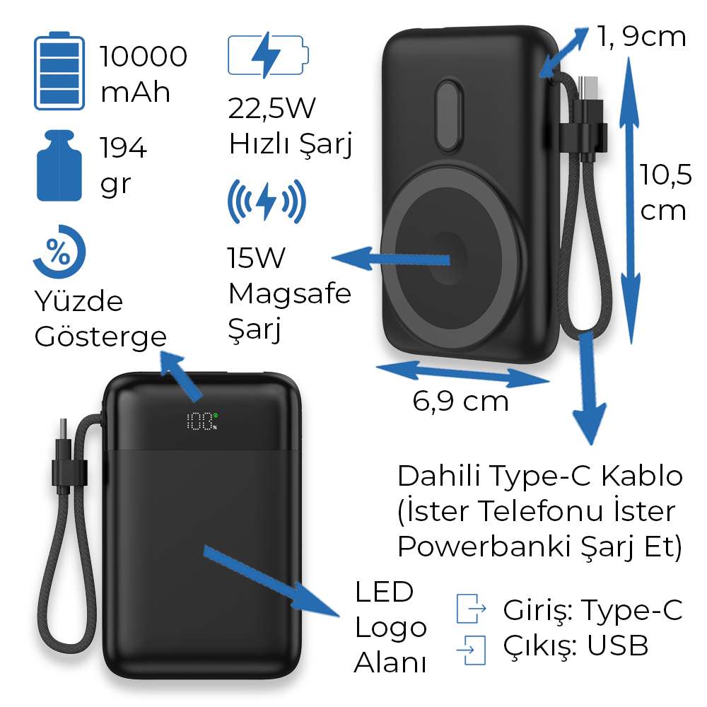 4023 Magsafe Işıklı Logo Powerbank - Resim 4